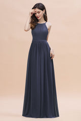 Affordable Jewel Sleeveless Stormy Chiffon Bridesmaid Dress with Ruffles Online-Babyonlines