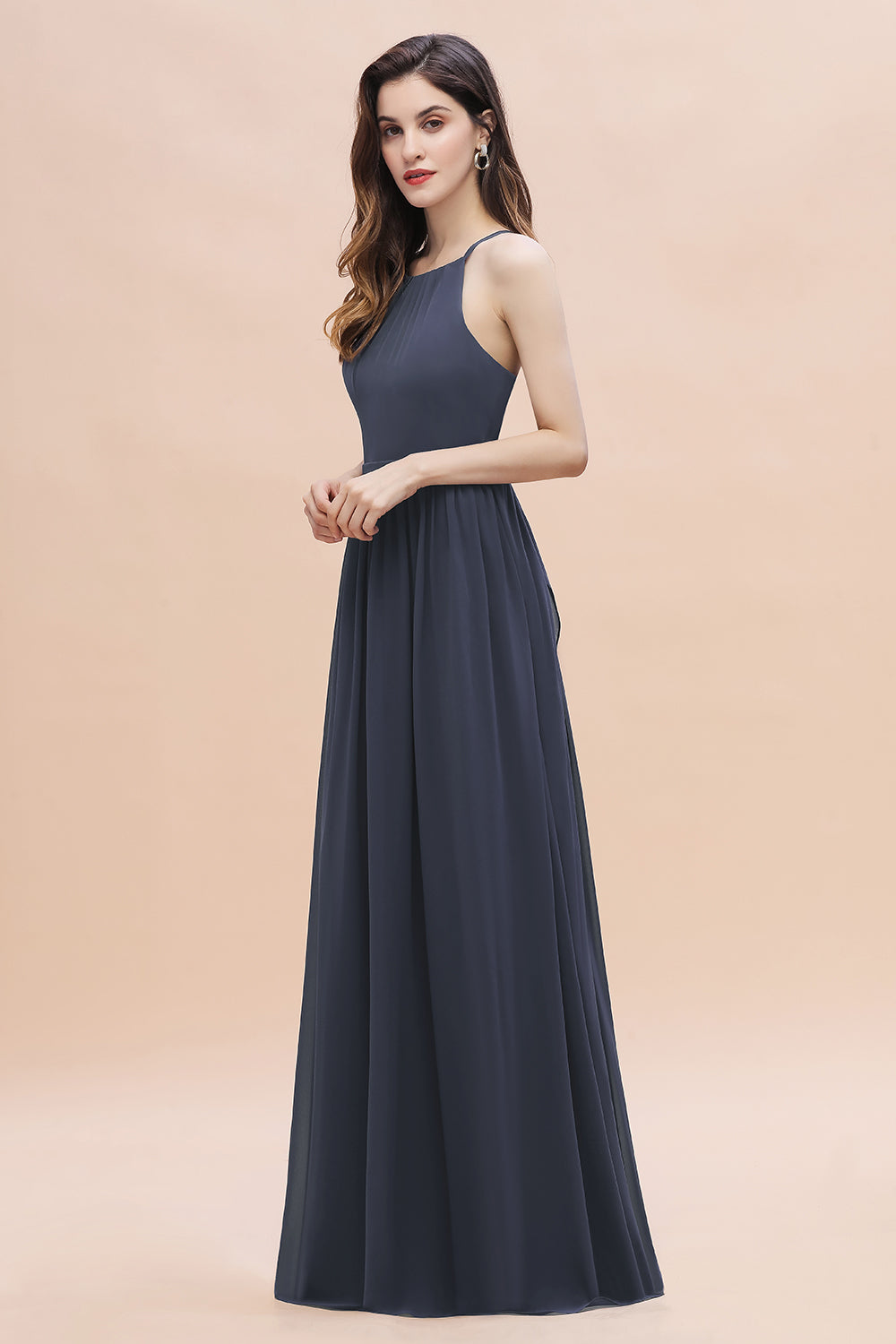 Affordable Jewel Sleeveless Stormy Chiffon Bridesmaid Dress with Ruffles Online-Babyonlines