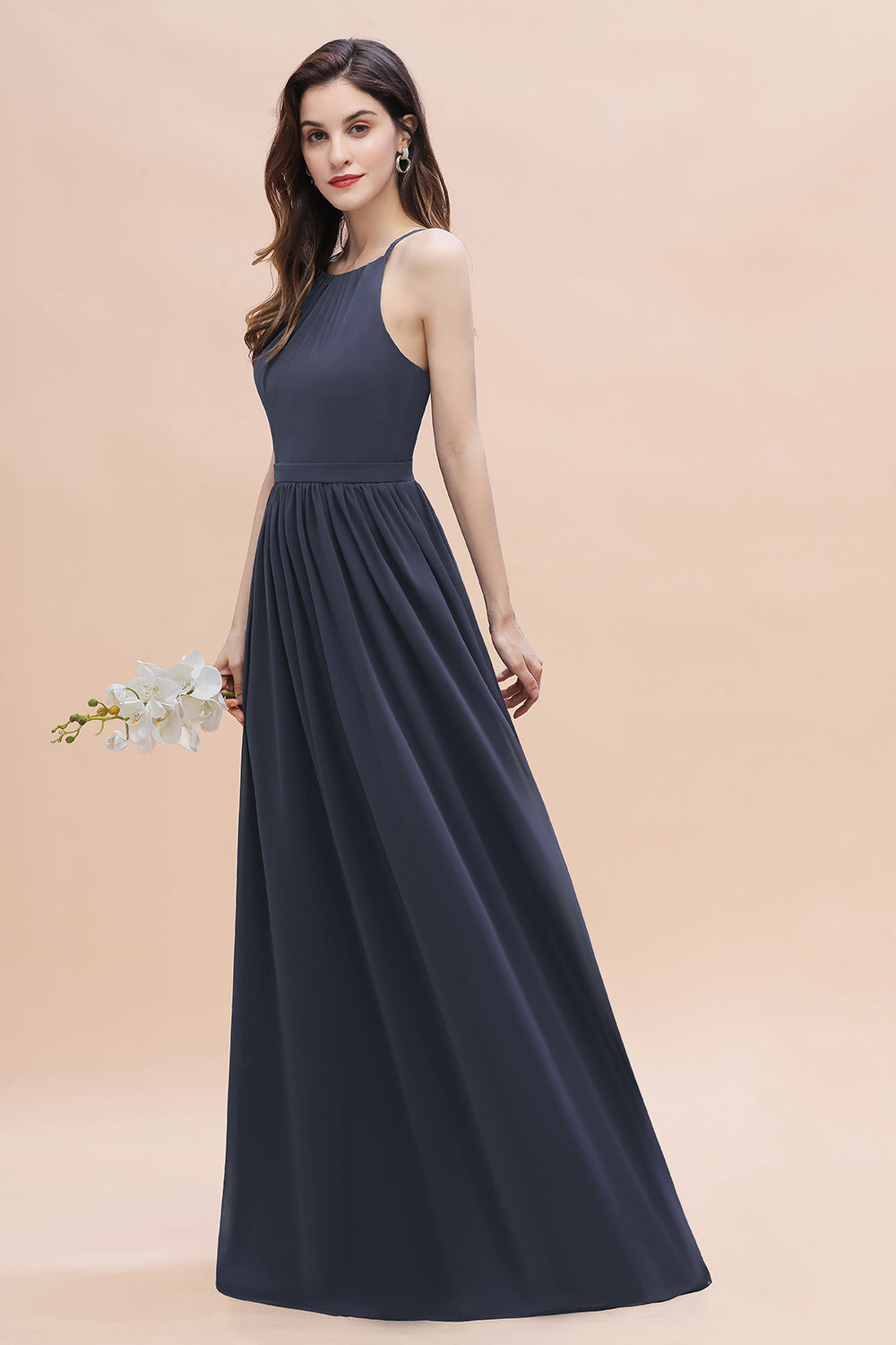 Affordable Jewel Sleeveless Stormy Chiffon Bridesmaid Dress with Ruffles Online-Babyonlines