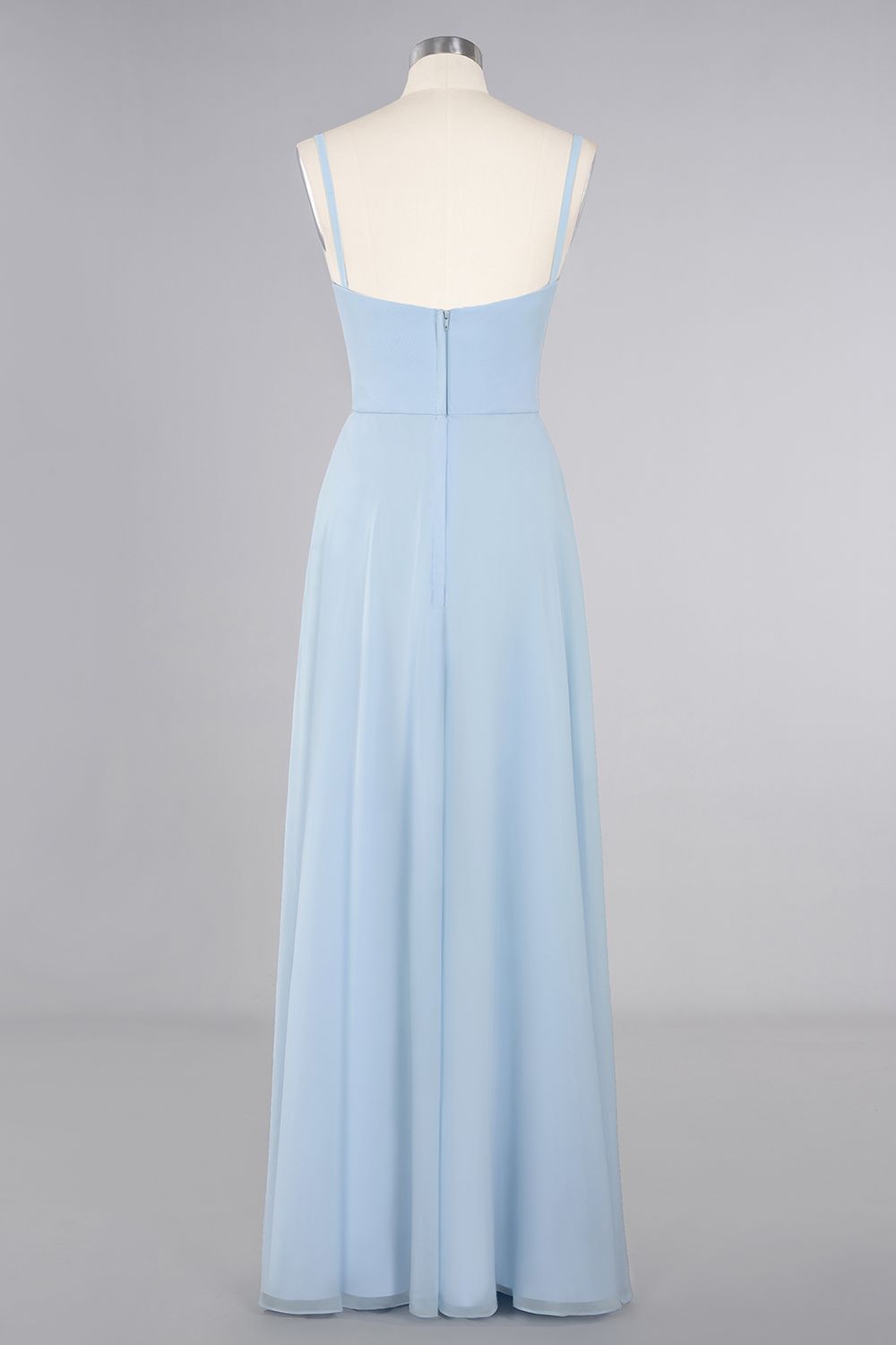 Affordable Spaghetti-Straps Slit Long Chiffon Bridesmaid Dress with Ruffle-Babyonlines