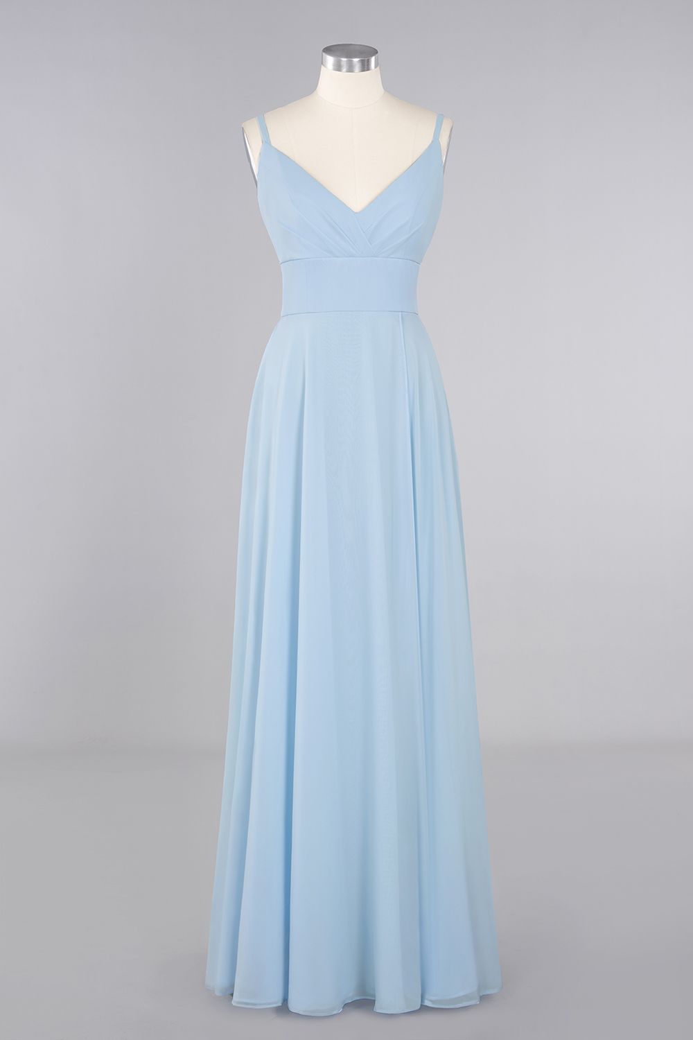 Affordable Spaghetti-Straps Slit Long Chiffon Bridesmaid Dress with Ruffle-Babyonlines