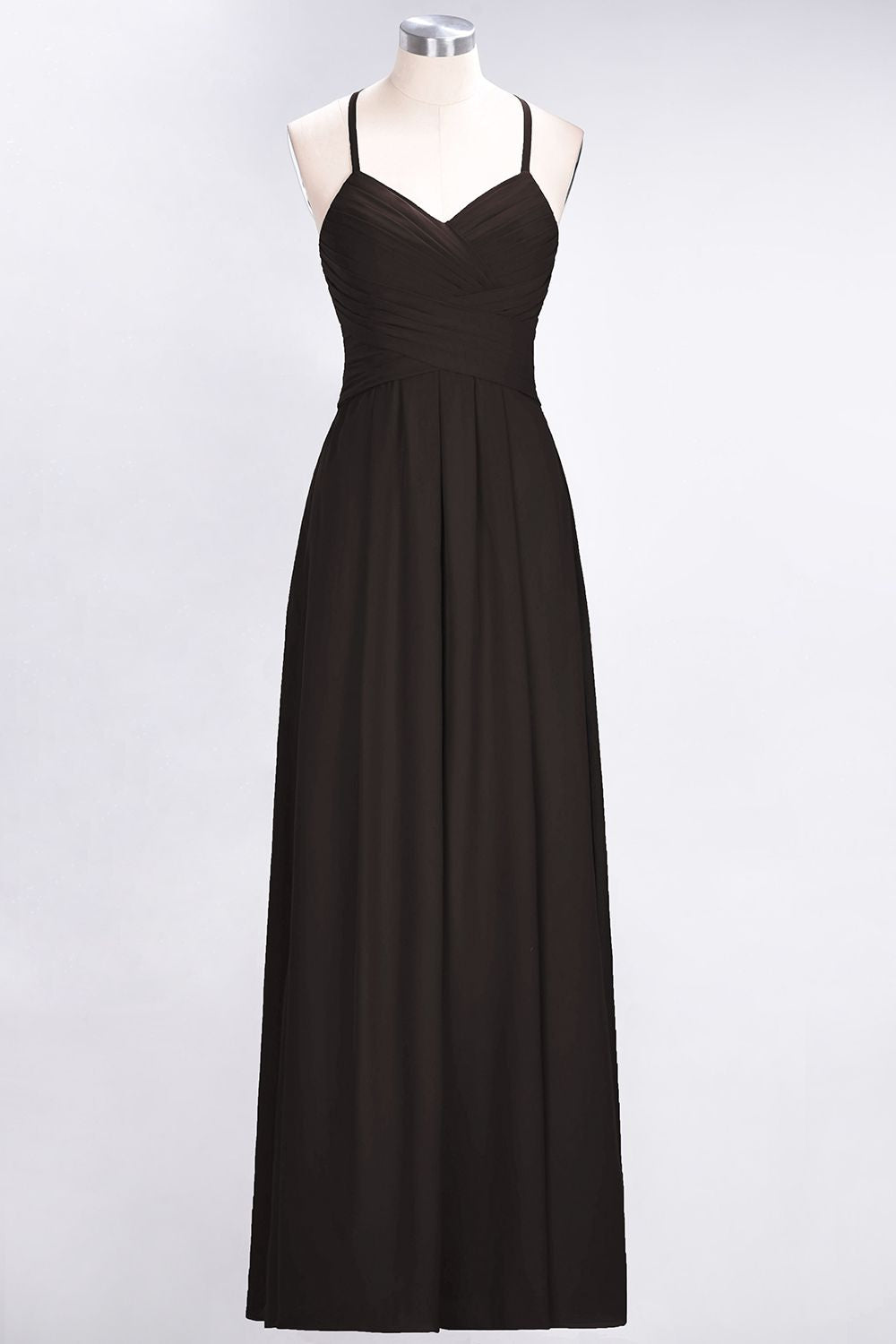 Affordable Spaghetti Straps V-Neck Burgundy Chiffon Bridesmaid Dress with Keyhole Back-Babyonlines