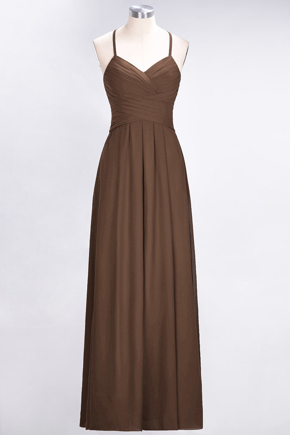 Affordable Spaghetti Straps V-Neck Burgundy Chiffon Bridesmaid Dress with Keyhole Back-Babyonlines