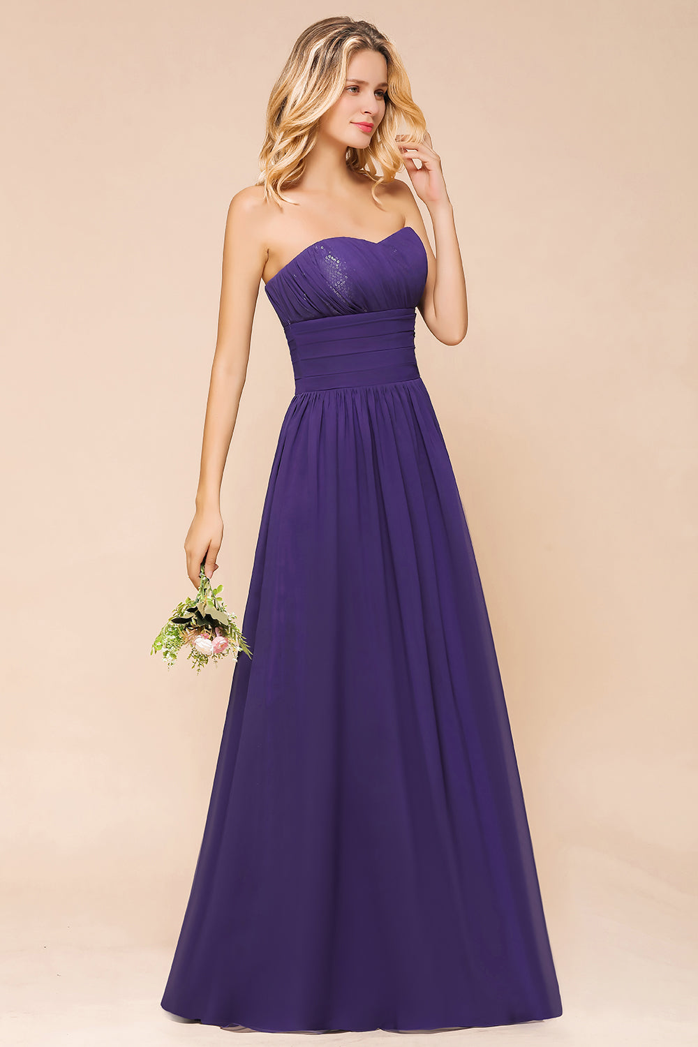 Affordable Sweetheart Sequins Regency Bridesmaid Dress with Pleats-Babyonlines