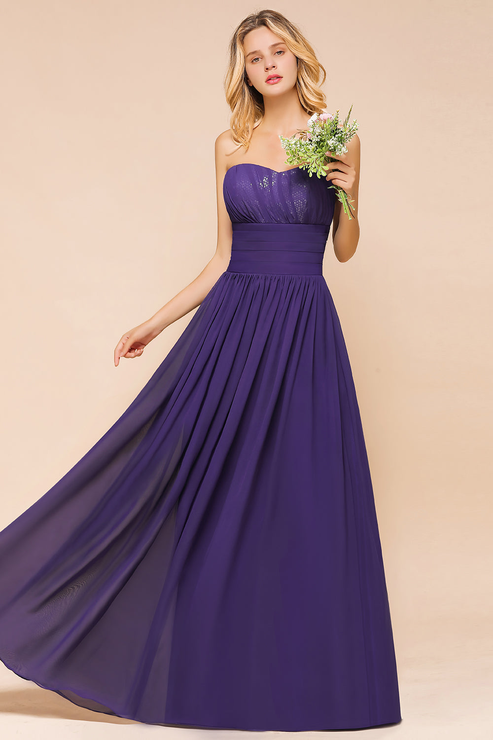 Affordable Sweetheart Sequins Regency Bridesmaid Dress with Pleats-Babyonlines