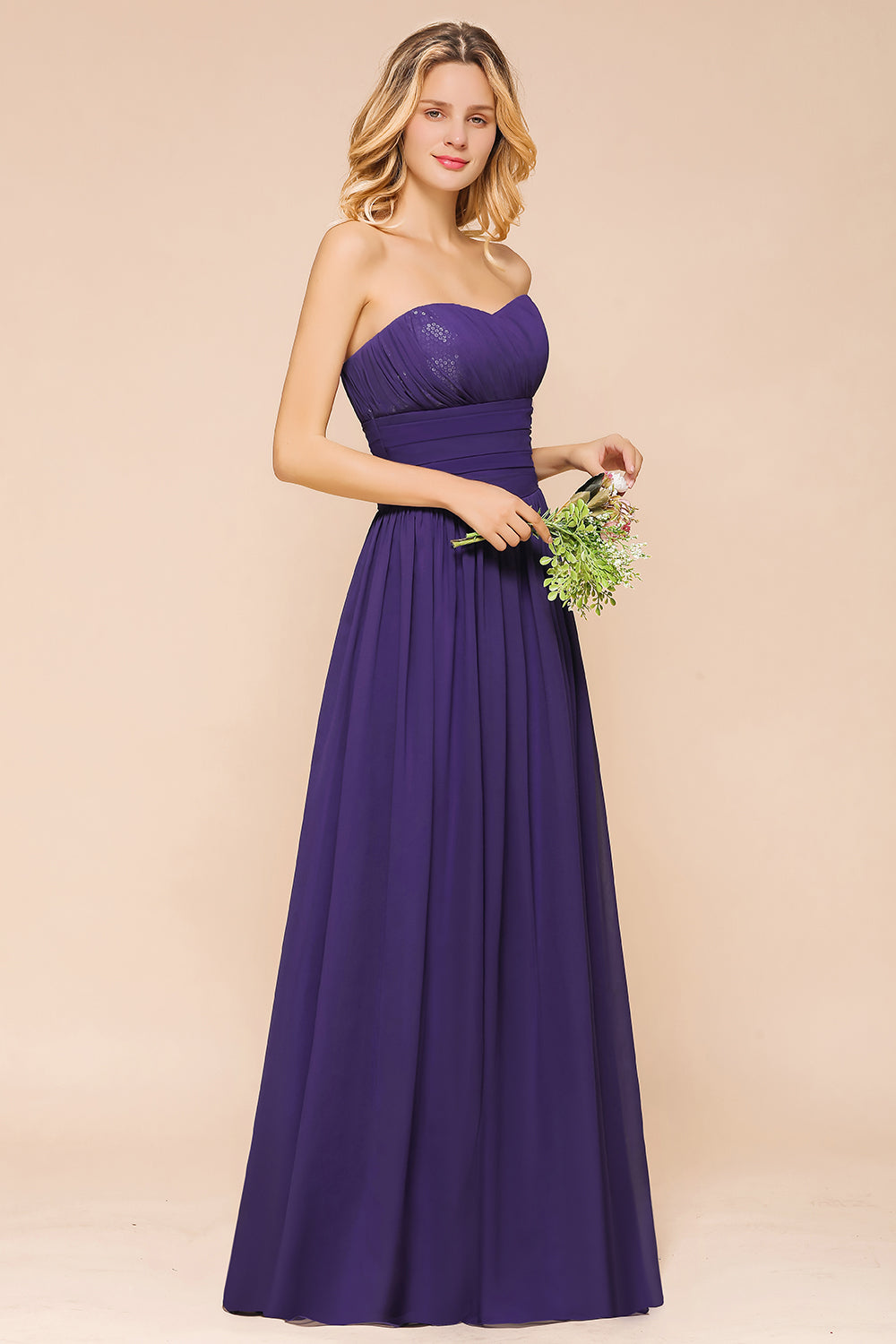 Affordable Sweetheart Sequins Regency Bridesmaid Dress with Pleats-Babyonlines