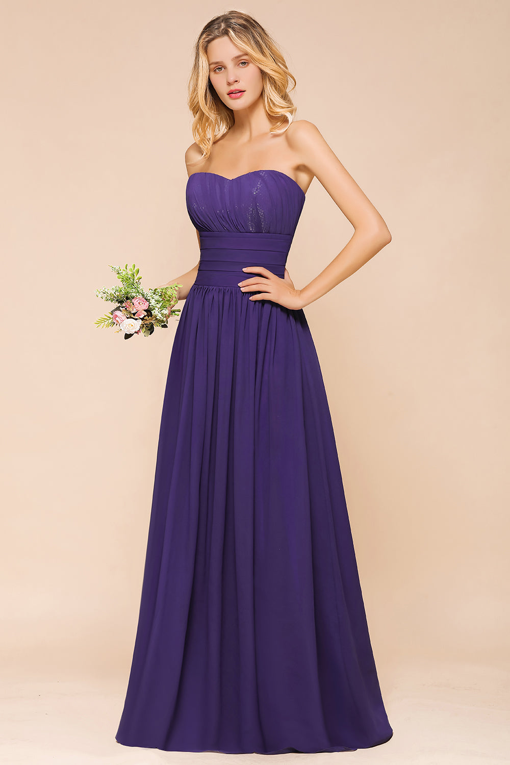 Affordable Sweetheart Sequins Regency Bridesmaid Dress with Pleats-Babyonlines