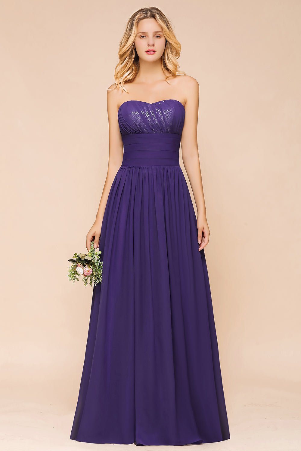 Affordable Sweetheart Sequins Regency Bridesmaid Dress with Pleats-Babyonlines