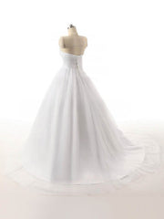 Ball Gown Sweetheart Tulle Sweep Train Wedding Dress with Sequins