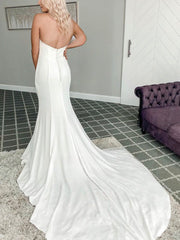 Beaded Halter Stretch Crepe Trumpet/Mermaid Court Train Wedding Dress