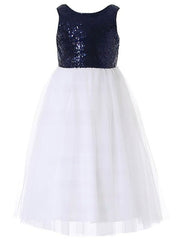 Beautiful A-line Scoop Neck Tulle Sequined Floor-length Bow Flower Girl Dresses at Discounted Prices