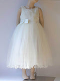 Beautiful A-line Scoop Neck Tulle Tea-length Bow Flower Girl Dress