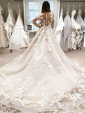 Beautiful Illusion Organza Court Train Wedding Dress with Appliques Lace