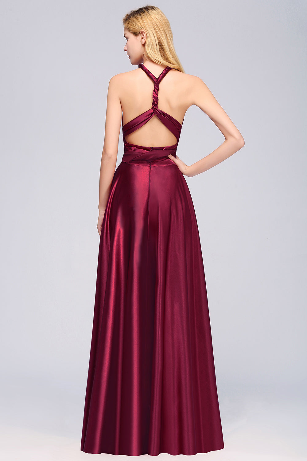 Chic Burgundy Satin Long Bridesmaid Dresses With One Shoulder-Babyonlines