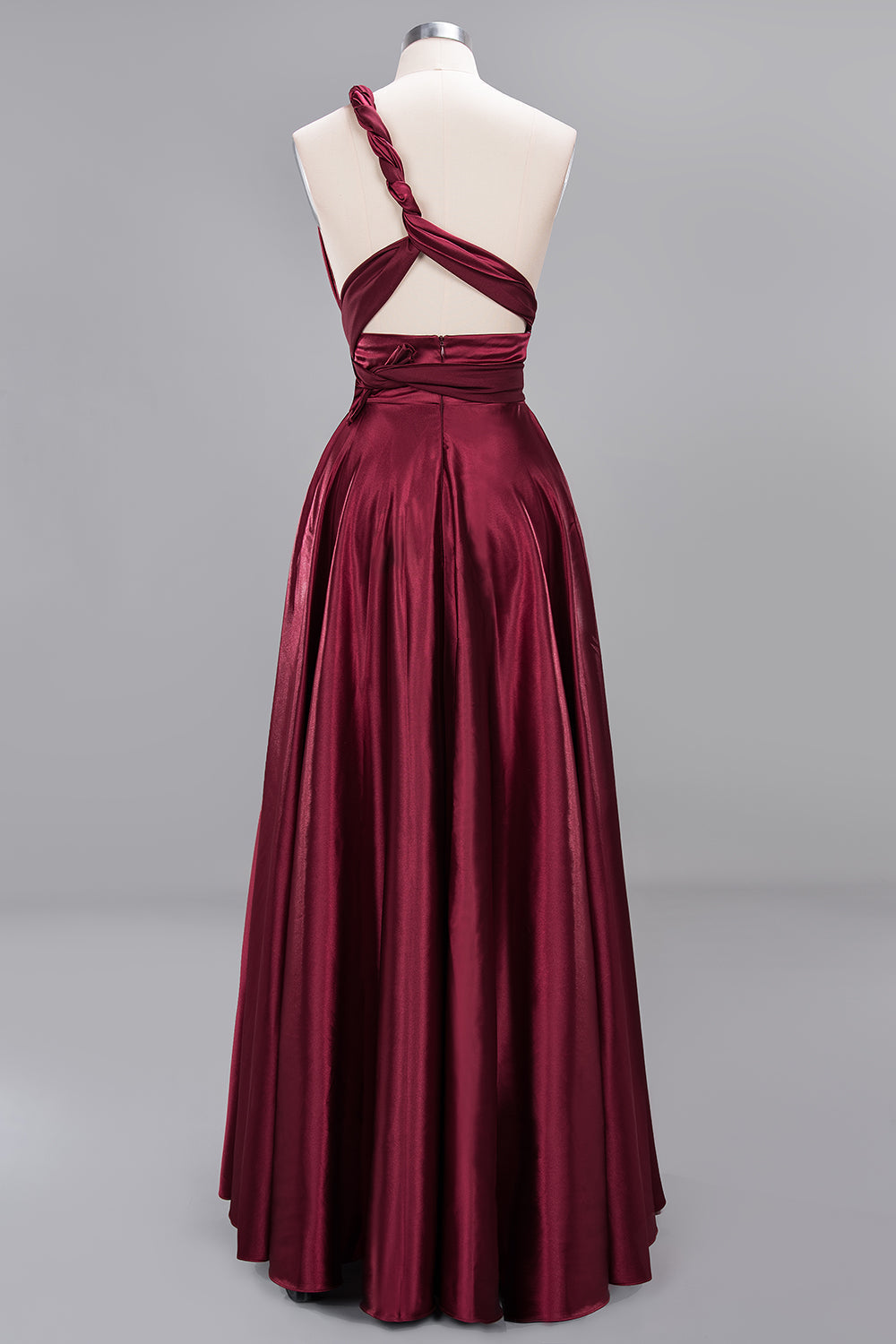 Chic Burgundy Satin Long Bridesmaid Dresses With One Shoulder-Babyonlines