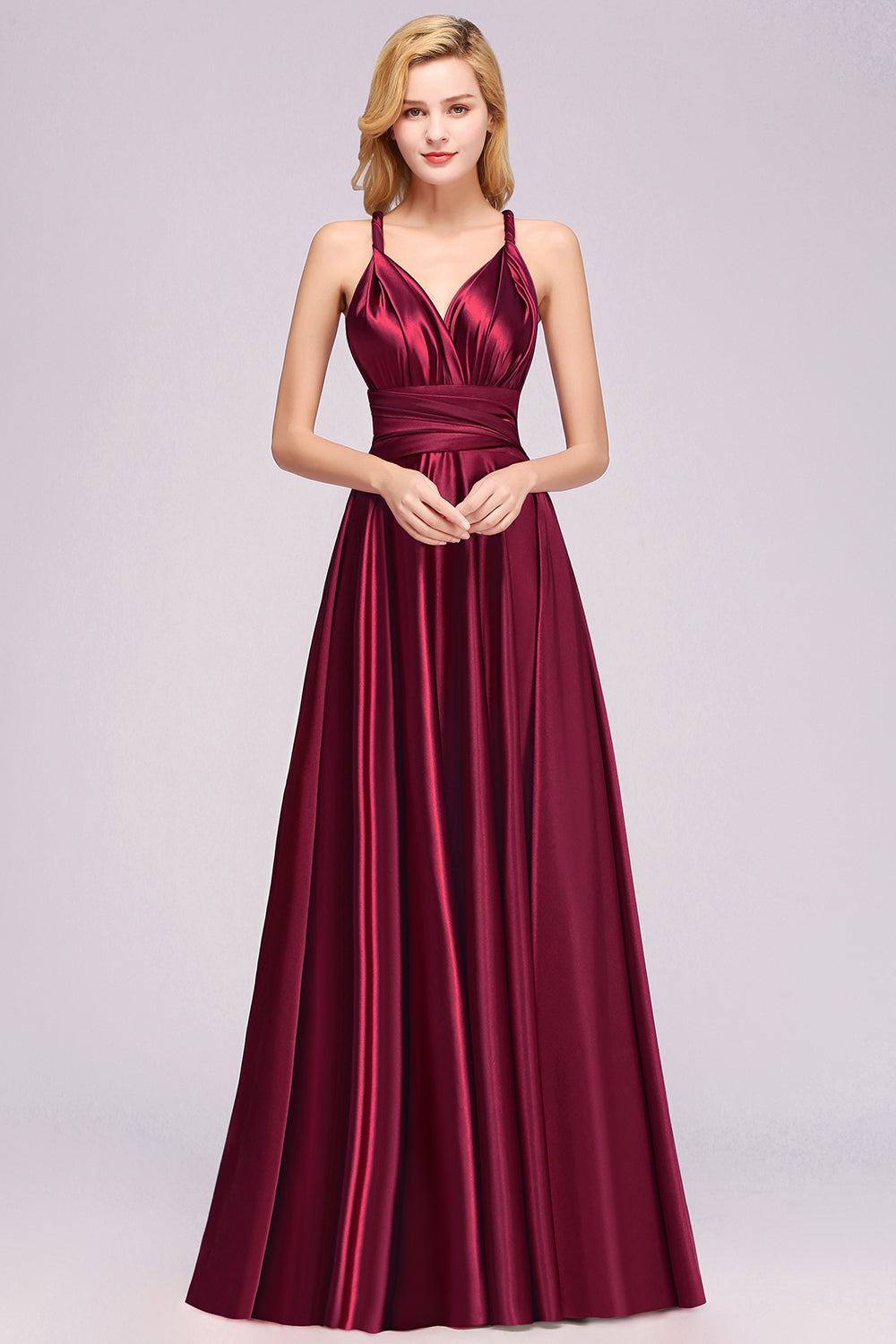 Chic Burgundy Satin Long Bridesmaid Dresses With One Shoulder-Babyonlines