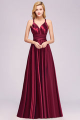 Chic Burgundy Satin Long Bridesmaid Dresses With One Shoulder-Babyonlines