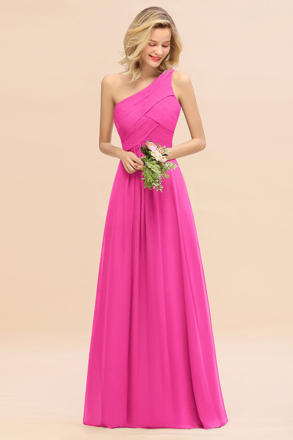 Chic One Shoulder Ruffle Grape Chiffon Bridesmaid Dresses Online-Babyonlines