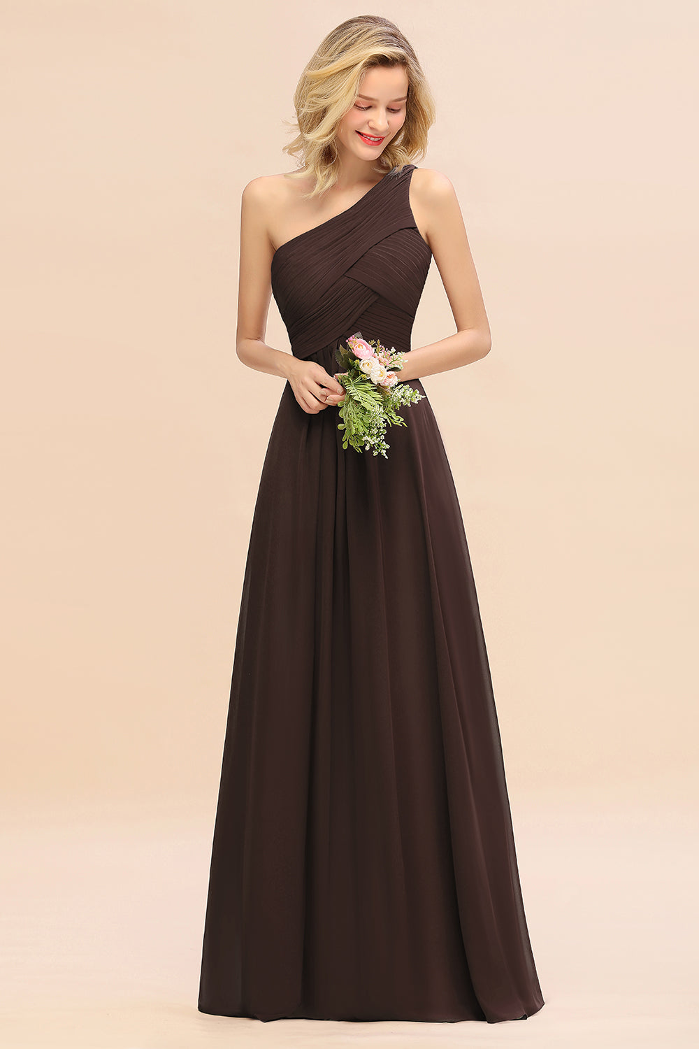 Chic One Shoulder Ruffle Grape Chiffon Bridesmaid Dresses Online-Babyonlines