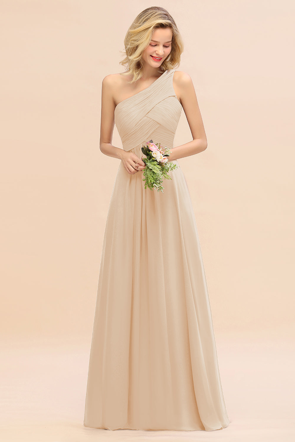 Chic One Shoulder Ruffle Grape Chiffon Bridesmaid Dresses Online-Babyonlines