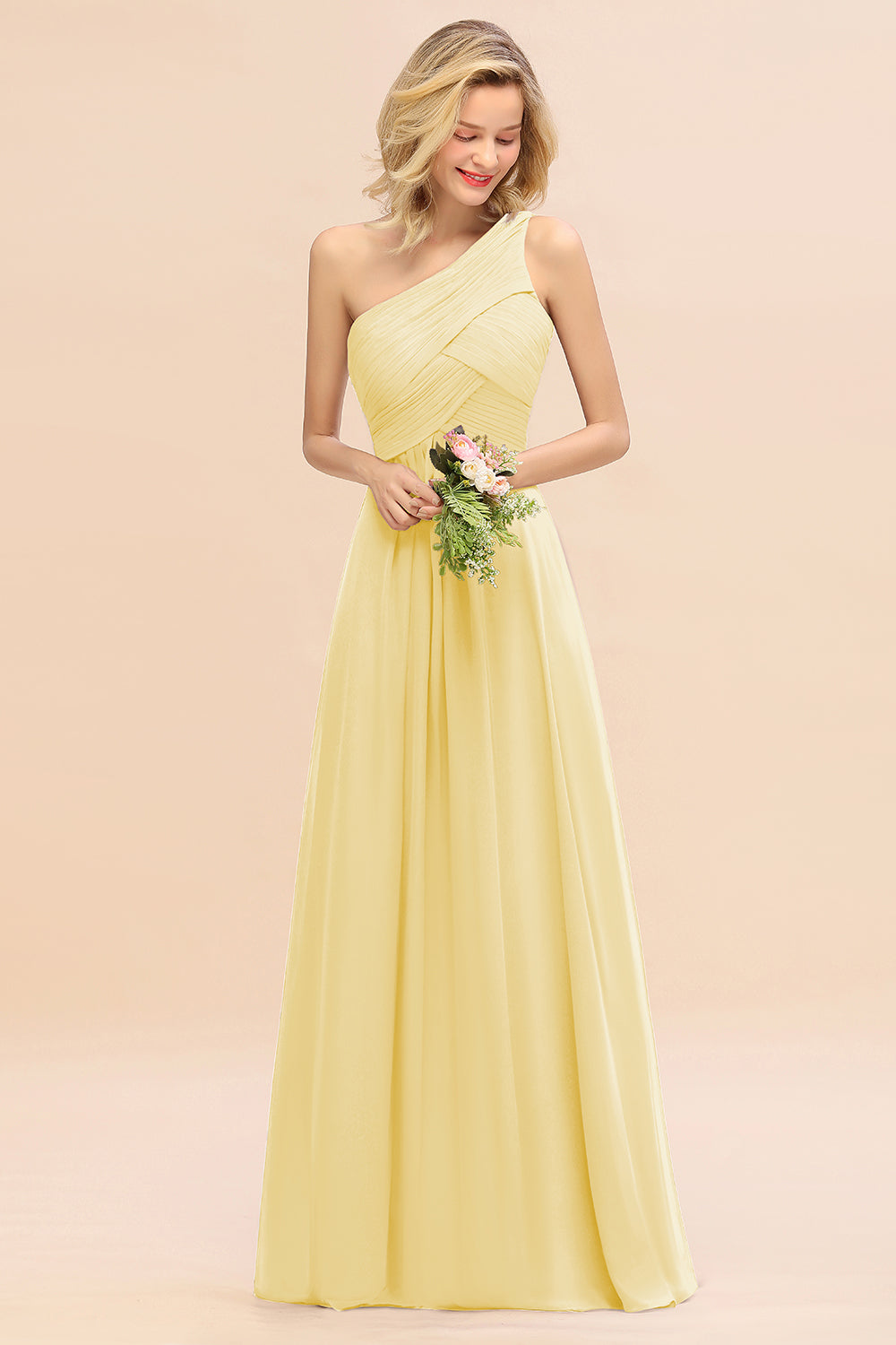 Chic One Shoulder Ruffle Grape Chiffon Bridesmaid Dresses Online-Babyonlines