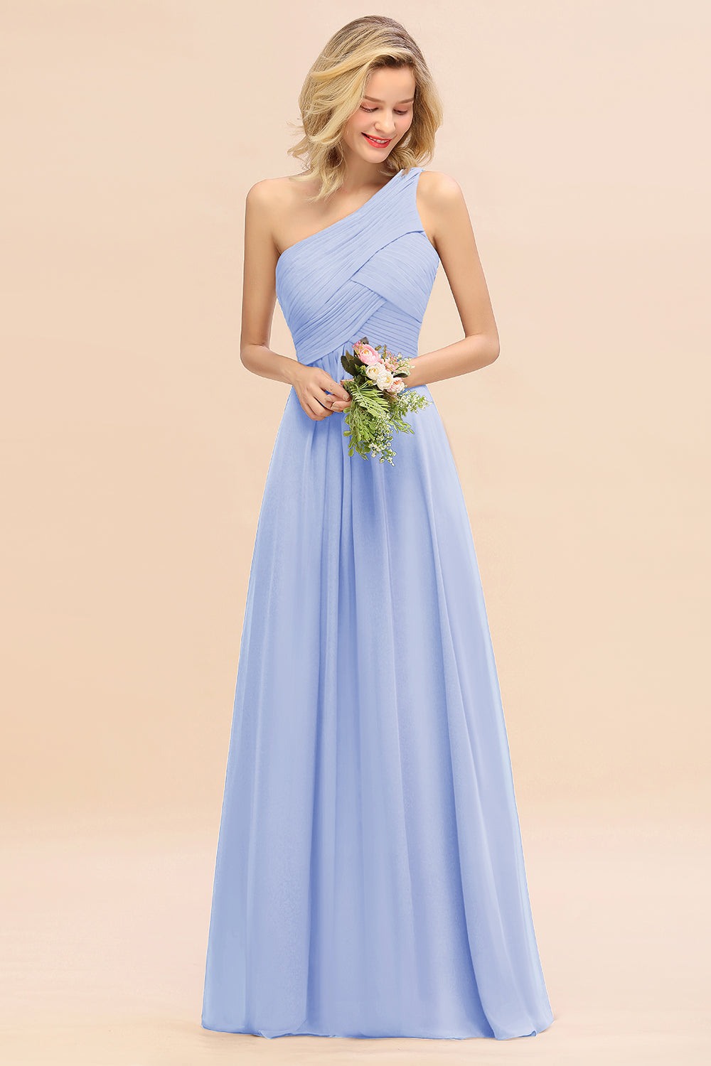 Chic One Shoulder Ruffle Grape Chiffon Bridesmaid Dresses Online-Babyonlines