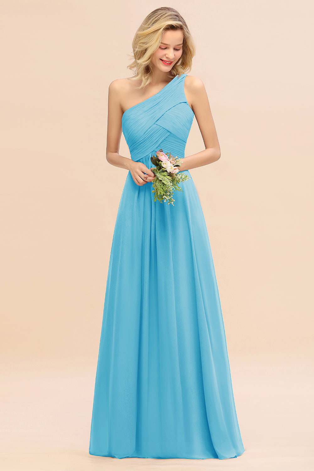 Chic One Shoulder Ruffle Grape Chiffon Bridesmaid Dresses Online-Babyonlines