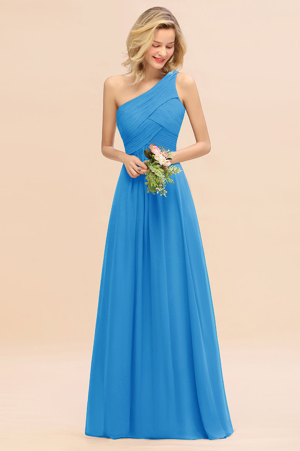 Chic One Shoulder Ruffle Grape Chiffon Bridesmaid Dresses Online-Babyonlines