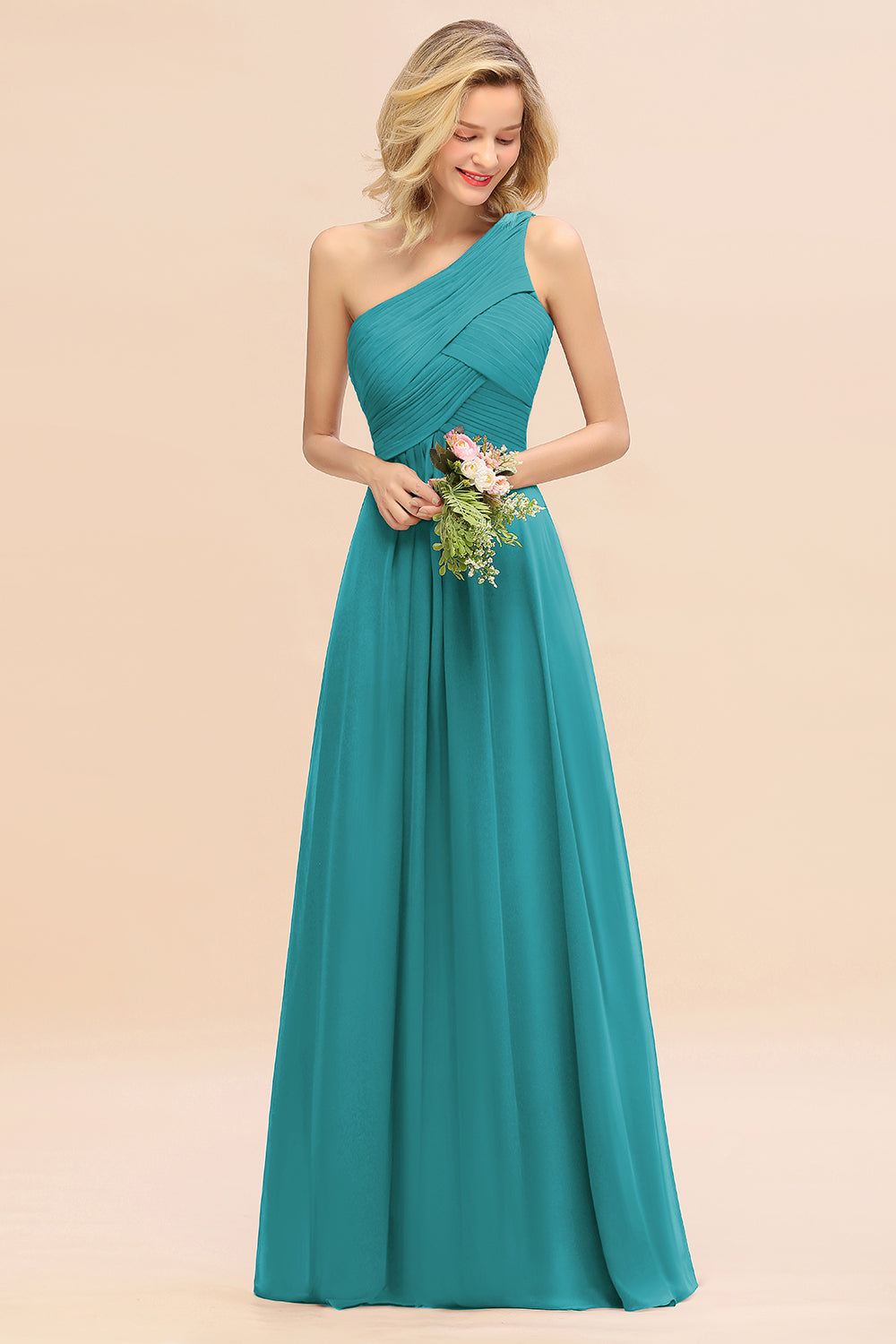 Chic One Shoulder Ruffle Grape Chiffon Bridesmaid Dresses Online-Babyonlines