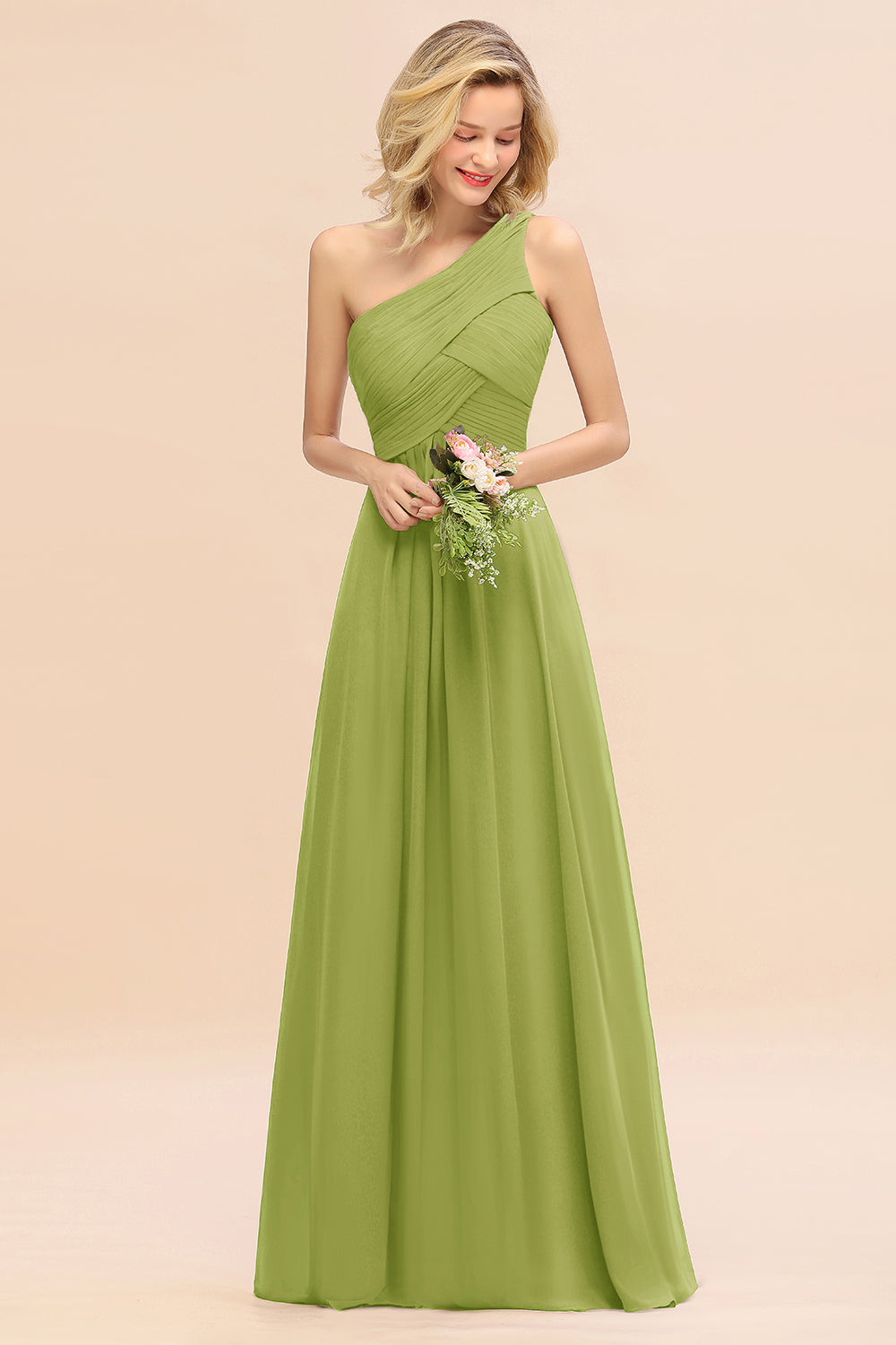 Chic One Shoulder Ruffle Grape Chiffon Bridesmaid Dresses Online-Babyonlines