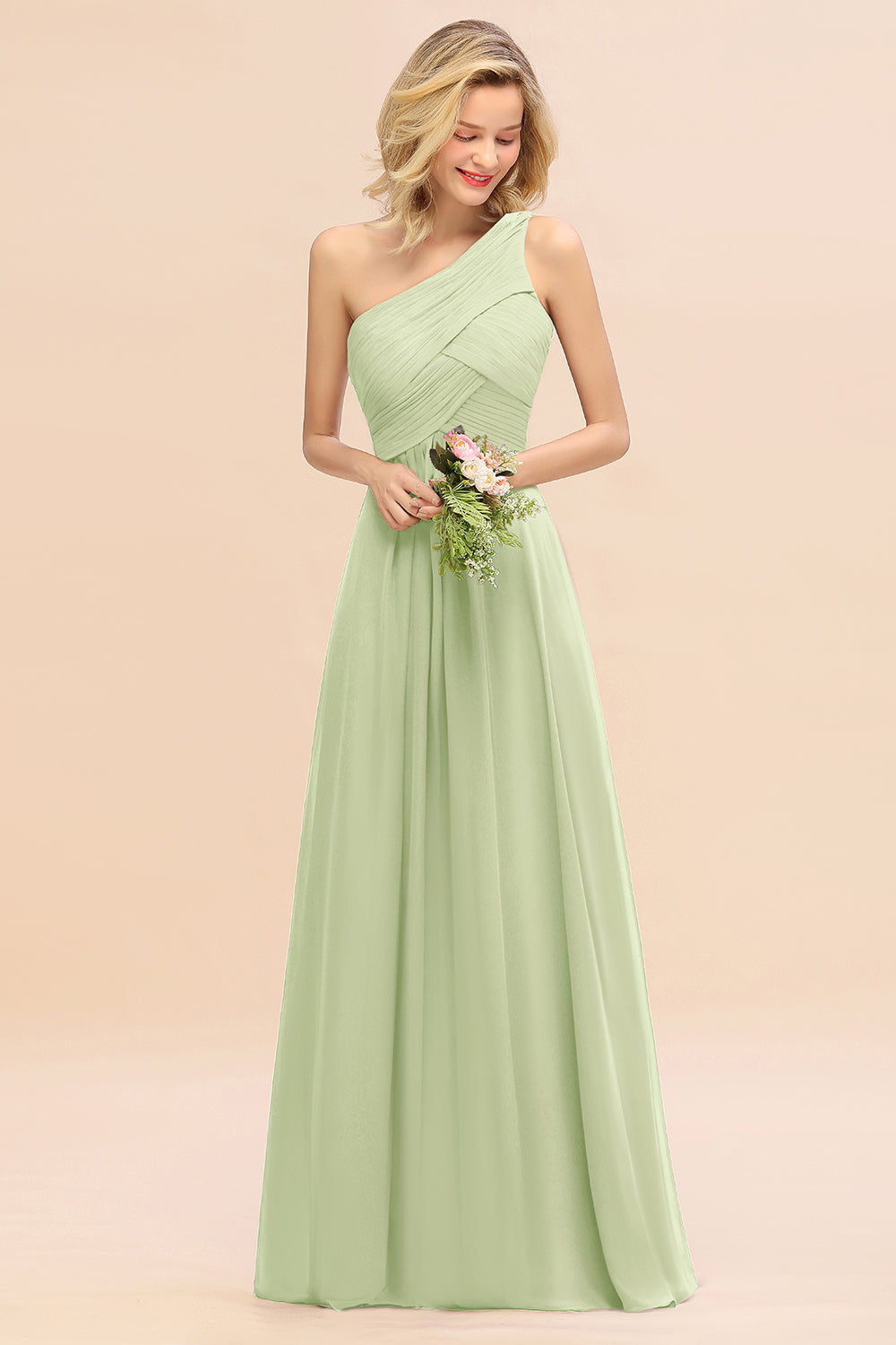 Chic One Shoulder Ruffle Grape Chiffon Bridesmaid Dresses Online-Babyonlines