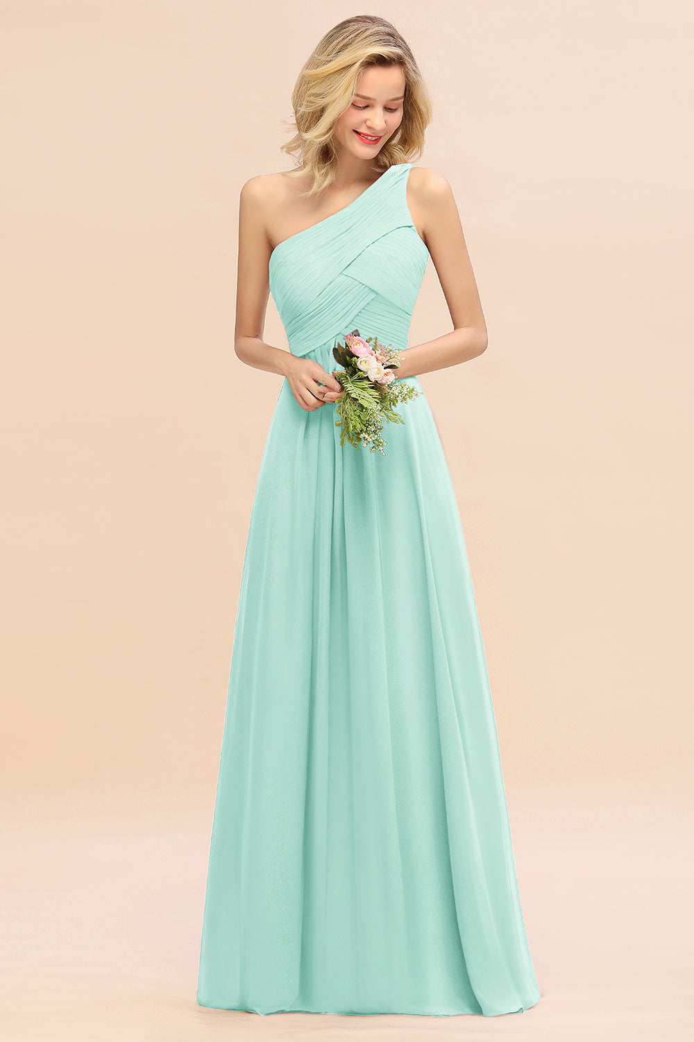 Chic One Shoulder Ruffle Grape Chiffon Bridesmaid Dresses Online-Babyonlines