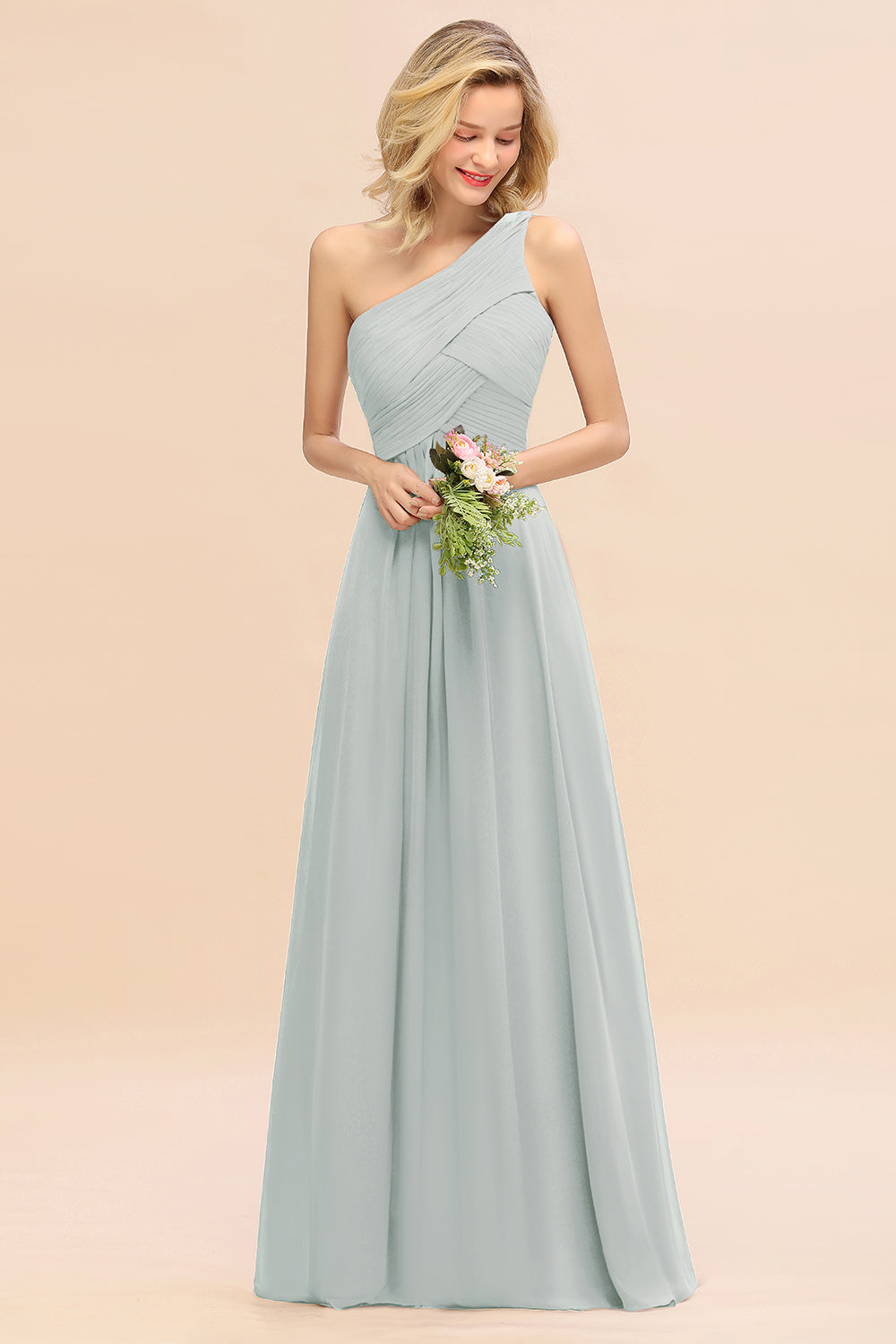 Chic One Shoulder Ruffle Grape Chiffon Bridesmaid Dresses Online-Babyonlines