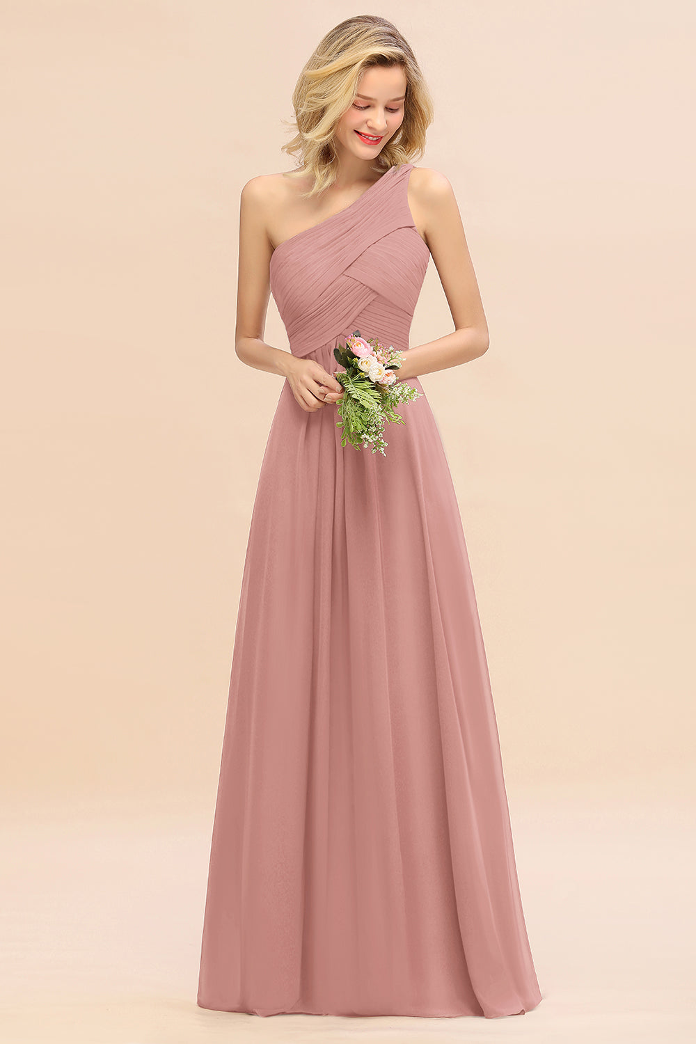 Chic One Shoulder Ruffle Grape Chiffon Bridesmaid Dresses Online-Babyonlines