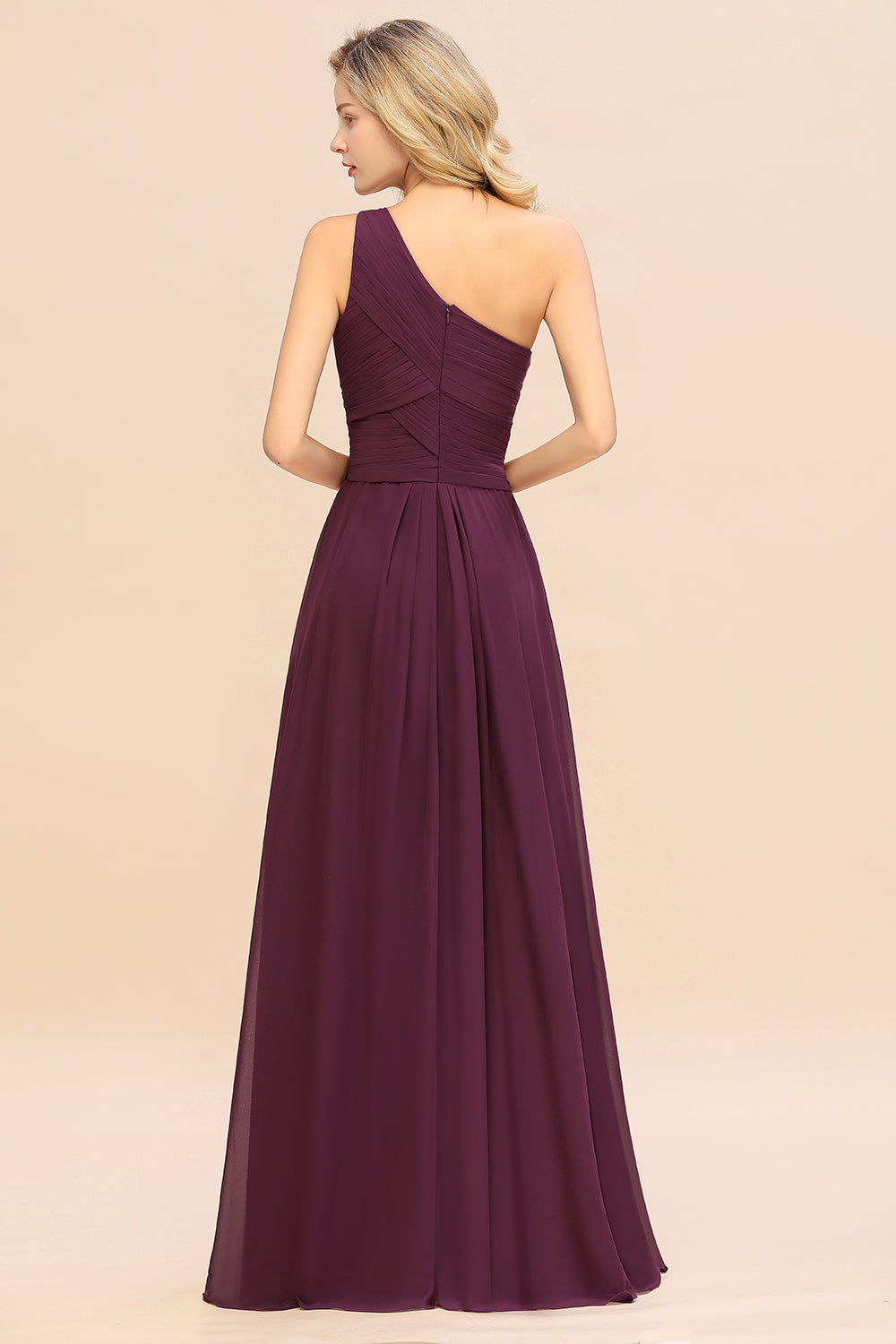 Chic One Shoulder Ruffle Grape Chiffon Bridesmaid Dresses Online-Babyonlines