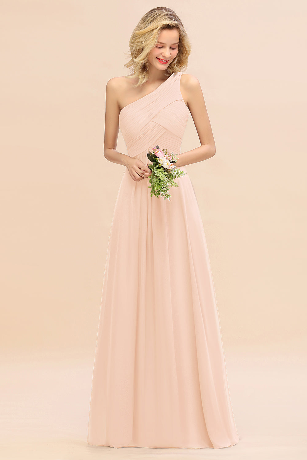 Chic One Shoulder Ruffle Grape Chiffon Bridesmaid Dresses Online-Babyonlines