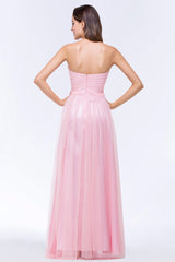 Chic Tulle Ruffle Strapless Sweetheart Floor-Length Bridesmaid Dresses-Babyonlines