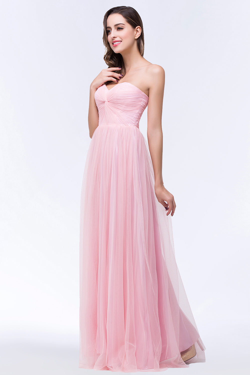 Chic Tulle Ruffle Strapless Sweetheart Floor-Length Bridesmaid Dresses-Babyonlines