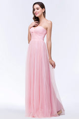 Chic Tulle Ruffle Strapless Sweetheart Floor-Length Bridesmaid Dresses-Babyonlines