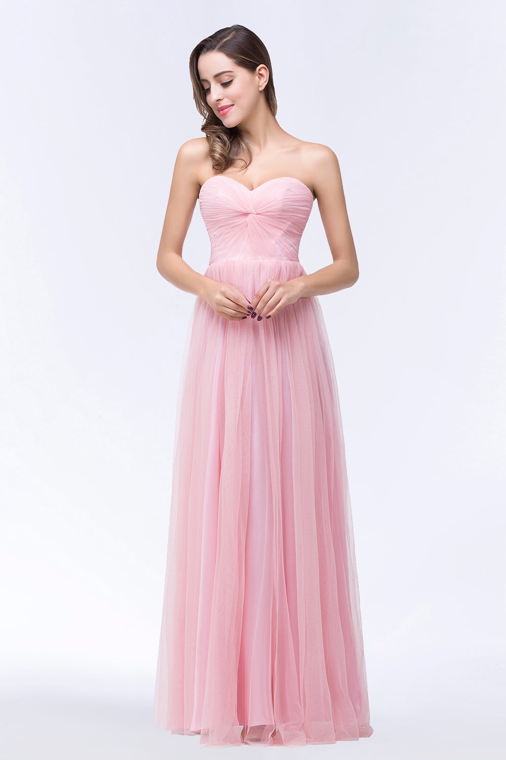 Chic Tulle Ruffle Strapless Sweetheart Floor-Length Bridesmaid Dresses-Babyonlines