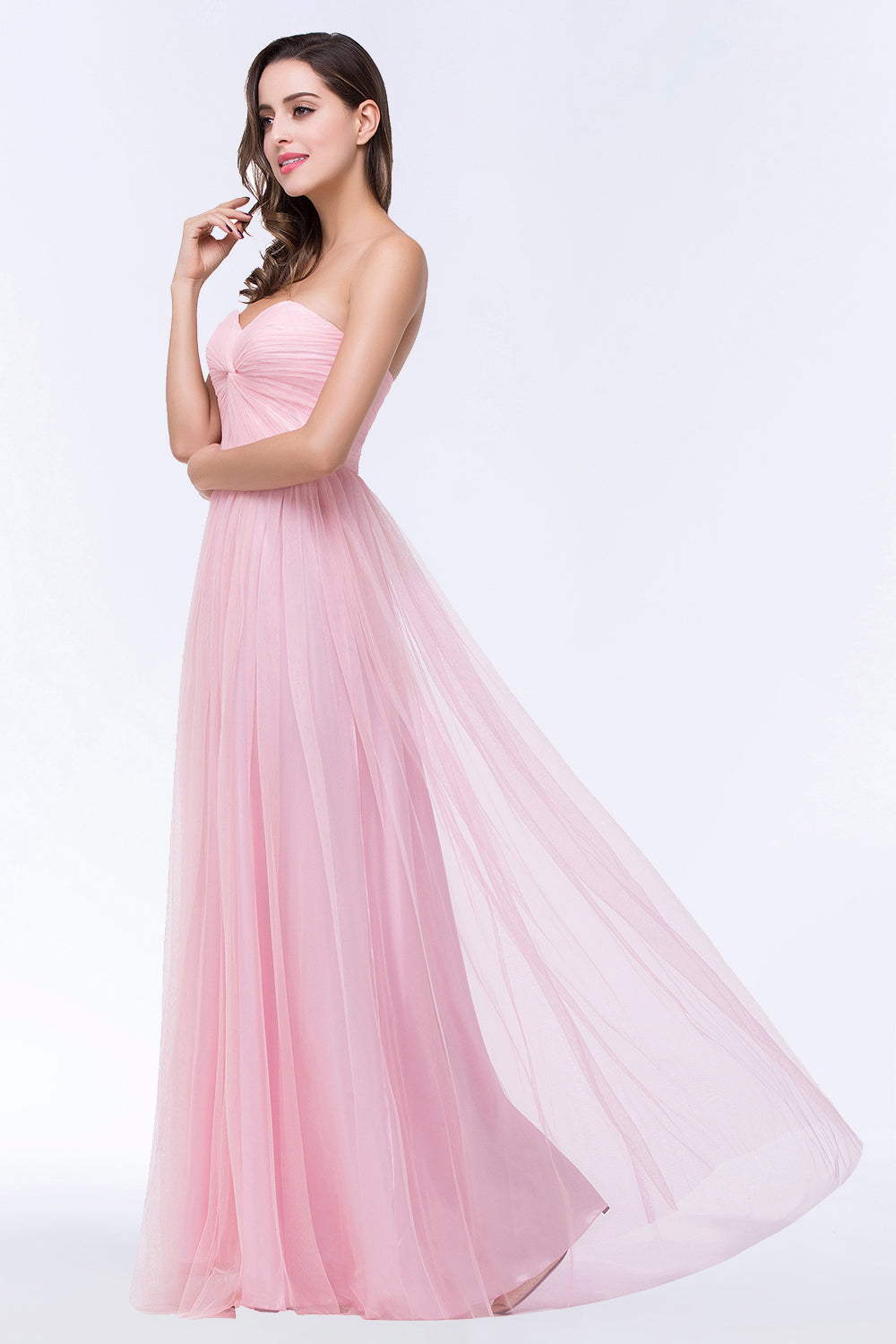 Chic Tulle Ruffle Strapless Sweetheart Floor-Length Bridesmaid Dresses-Babyonlines