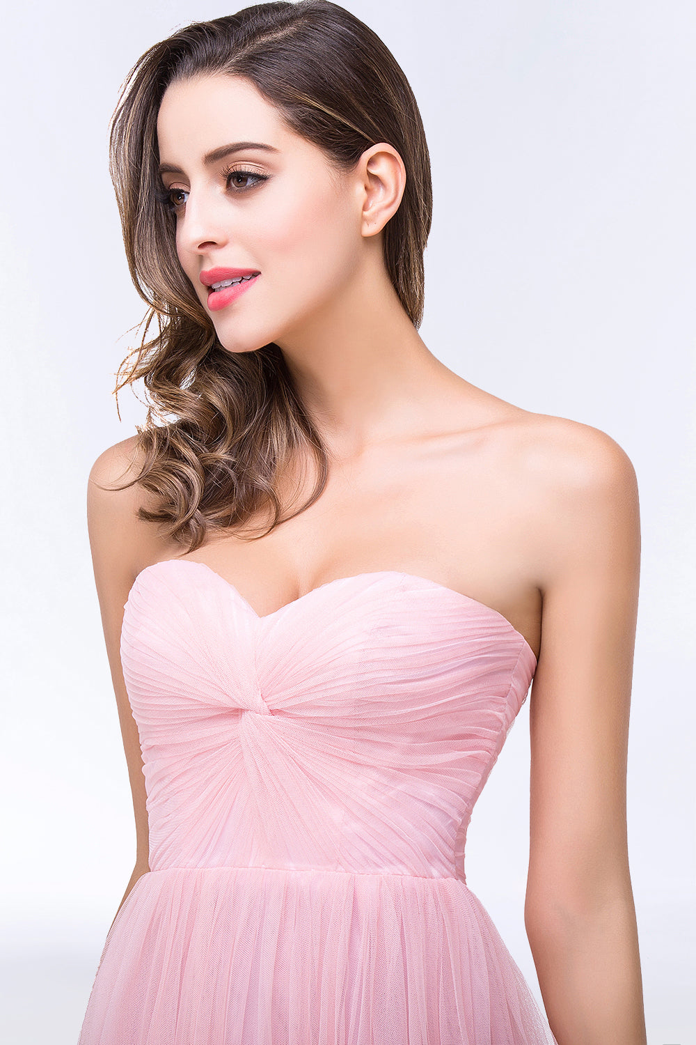 Chic Tulle Ruffle Strapless Sweetheart Floor-Length Bridesmaid Dresses-Babyonlines