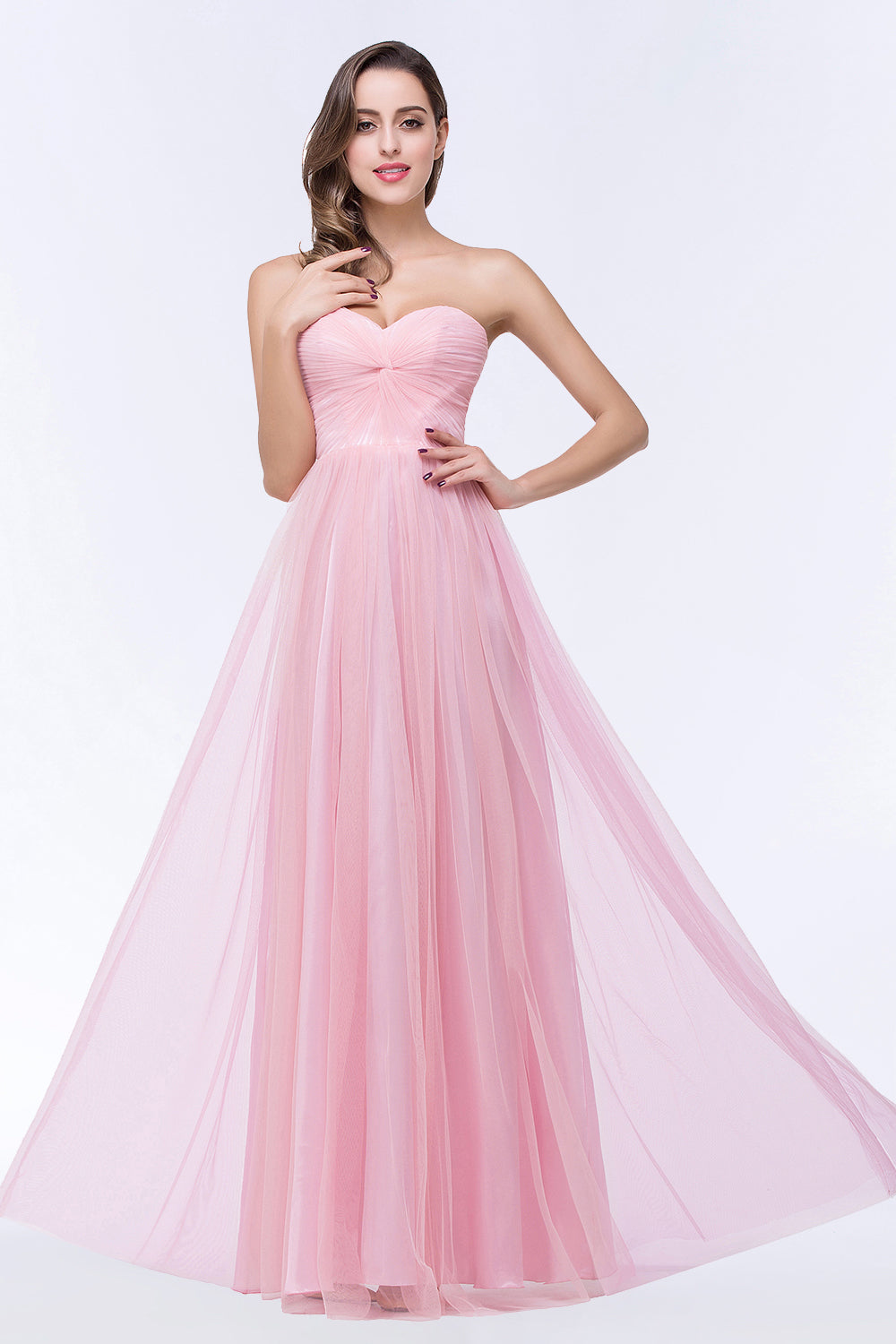 Chic Tulle Ruffle Strapless Sweetheart Floor-Length Bridesmaid Dresses-Babyonlines