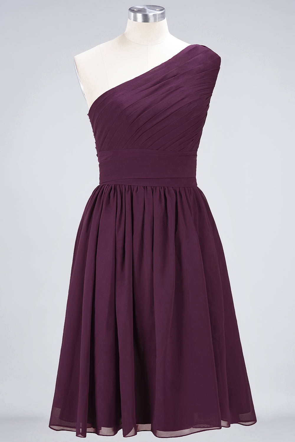 Chiffon One Shoulder Ruffle Short Burgundy Bridesmaid Dresses Online-Babyonlines