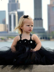 Cute Princess Square Neckline Tulle Flower(s) Black Tea-length Flower Girl Dresses