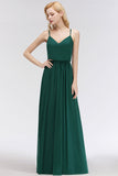 Dark Green Chiffon Spaghetti-Straps Modest Bridesmaid Dress Online-Babyonlines