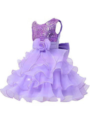 Discounted A-line Scoop Neck Organza Bow Tea-length Flower Girl Dresses