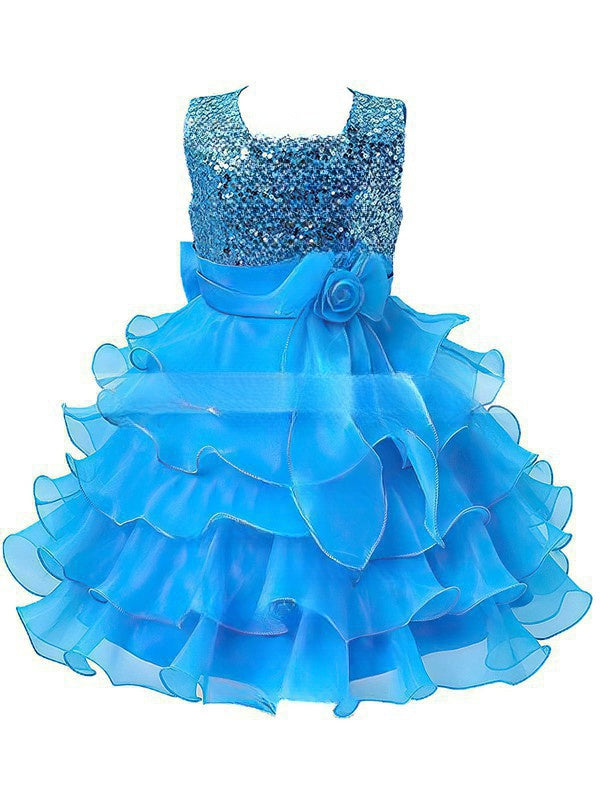 Discounted A-line Scoop Neck Organza Bow Tea-length Flower Girl Dresses