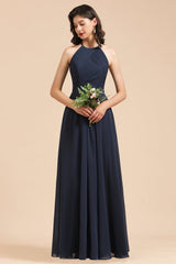 Elegant A-line Sleeveless V-Neck Ruffle Chiffon Lace Bridesmaid Dresses-Babyonlines