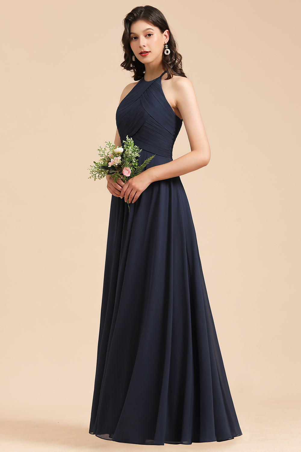 Elegant A-line Sleeveless V-Neck Ruffle Chiffon Lace Bridesmaid Dresses-Babyonlines